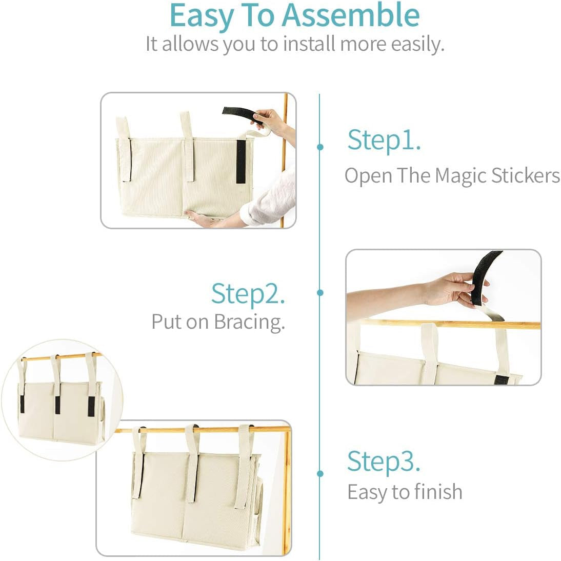 Bunk Bed Organizer, Bedside Caddy Hanging Bed Organizer Storage Bag 8 Pockets, for College Dorm Rooms Bed, Hospital Bed, Baby Bed Rails, 600D Oxford Cloth (Beige)