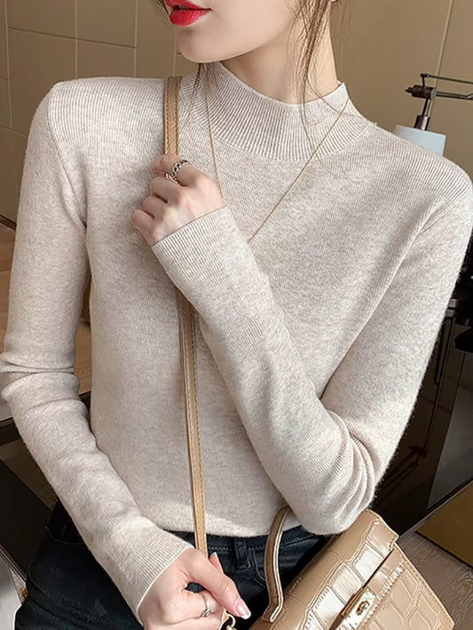 Turtleneck Sweater Women Fashion 2026 New Stretch Tops Women Knitted Pullovers Long Sleeve Bottoming Knitted Sweater