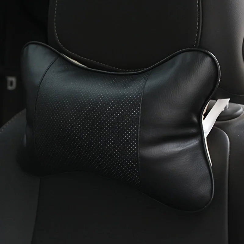 Car Neck Pillow PU Leather Universal Headrest Ergonomic Filled Fiber Support Cushion Travel Seat Comfort Relief