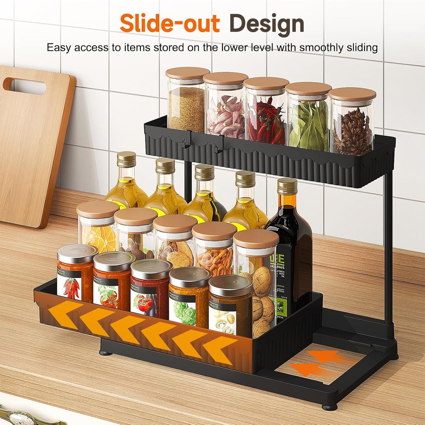 3 Pack Multi-Purpose Pull-Out Storage Organizers, 2-Tier L-Shaped under Sink/Cabinet Organizers and Storage for Bathroom & Kitchen, (Black, 12.85 Inches)