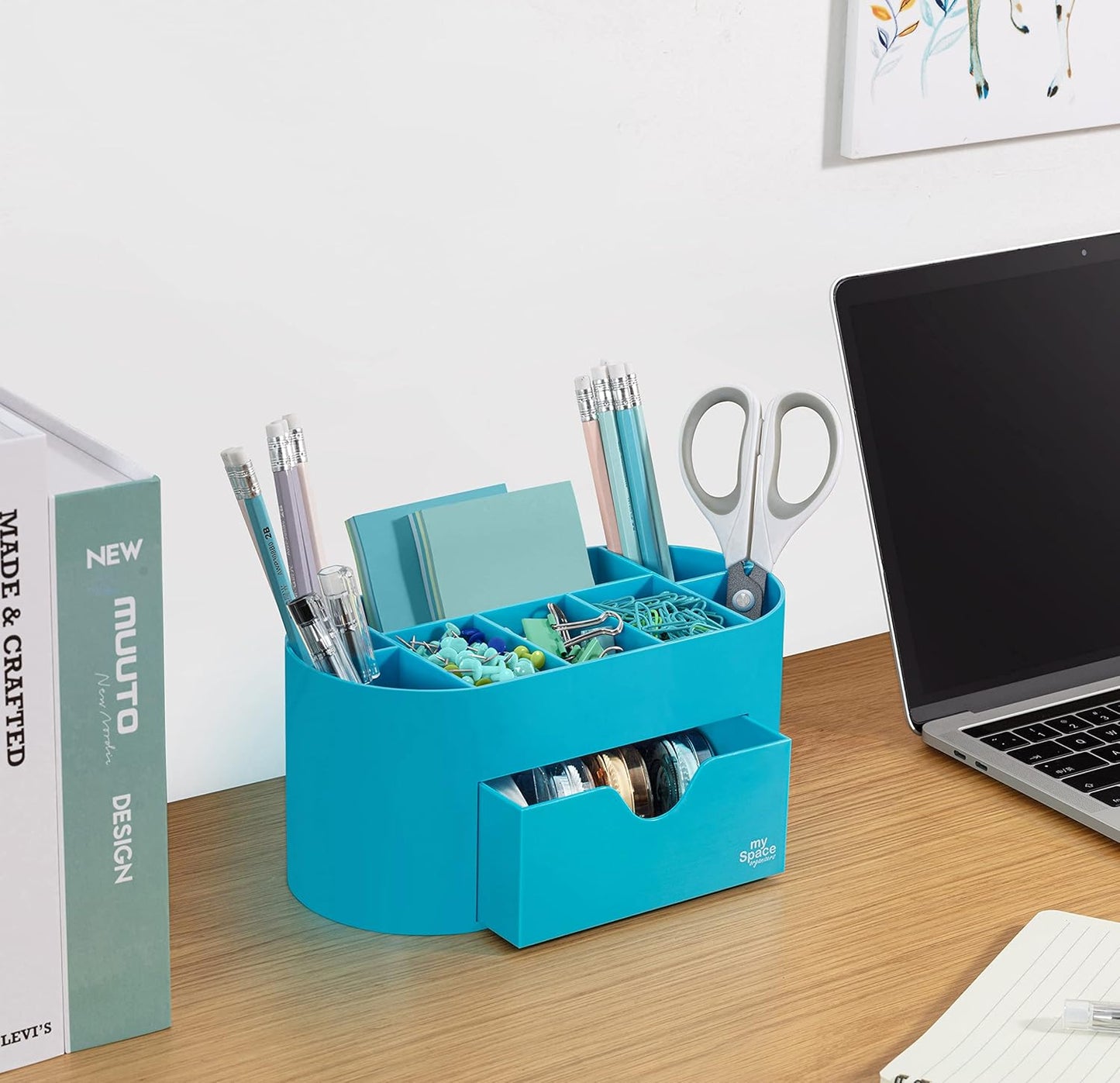 Blue Desk Organizer for Office Supplies and Desk Accessories - Pen Holder Desktop Organization for Room College Dorm Home School (Blue)