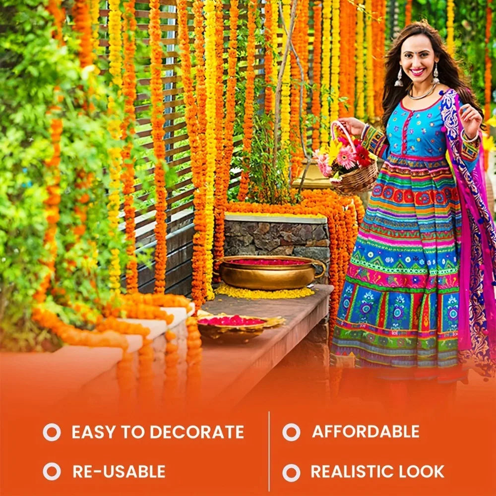 Long Strands Artificial Marigold Garland​​ Pooja Diwali Fiesta Indian Décor Pooja Marigold Flowers​​ Pooja Wedding Events Decor