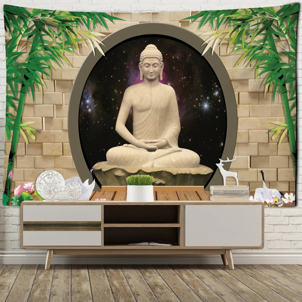 Bamboo Forest Indian Buddha Tapestry Wall Hanging Buddhist Psychedelic Witchcraft Bohemian Style Hippie Home Decor