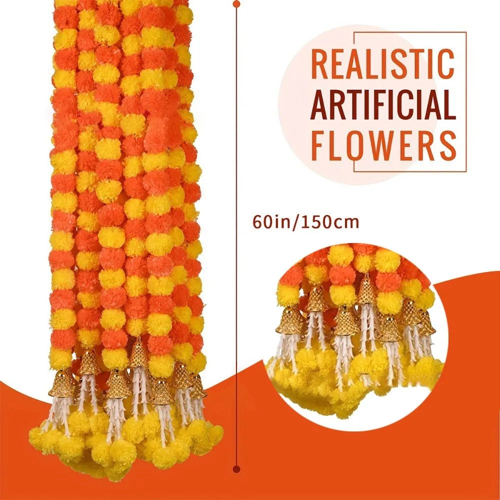 Long Strands Artificial Marigold Garland​​ Pooja Diwali Fiesta Indian Décor Pooja Marigold Flowers​​ Pooja Wedding Events Decor
