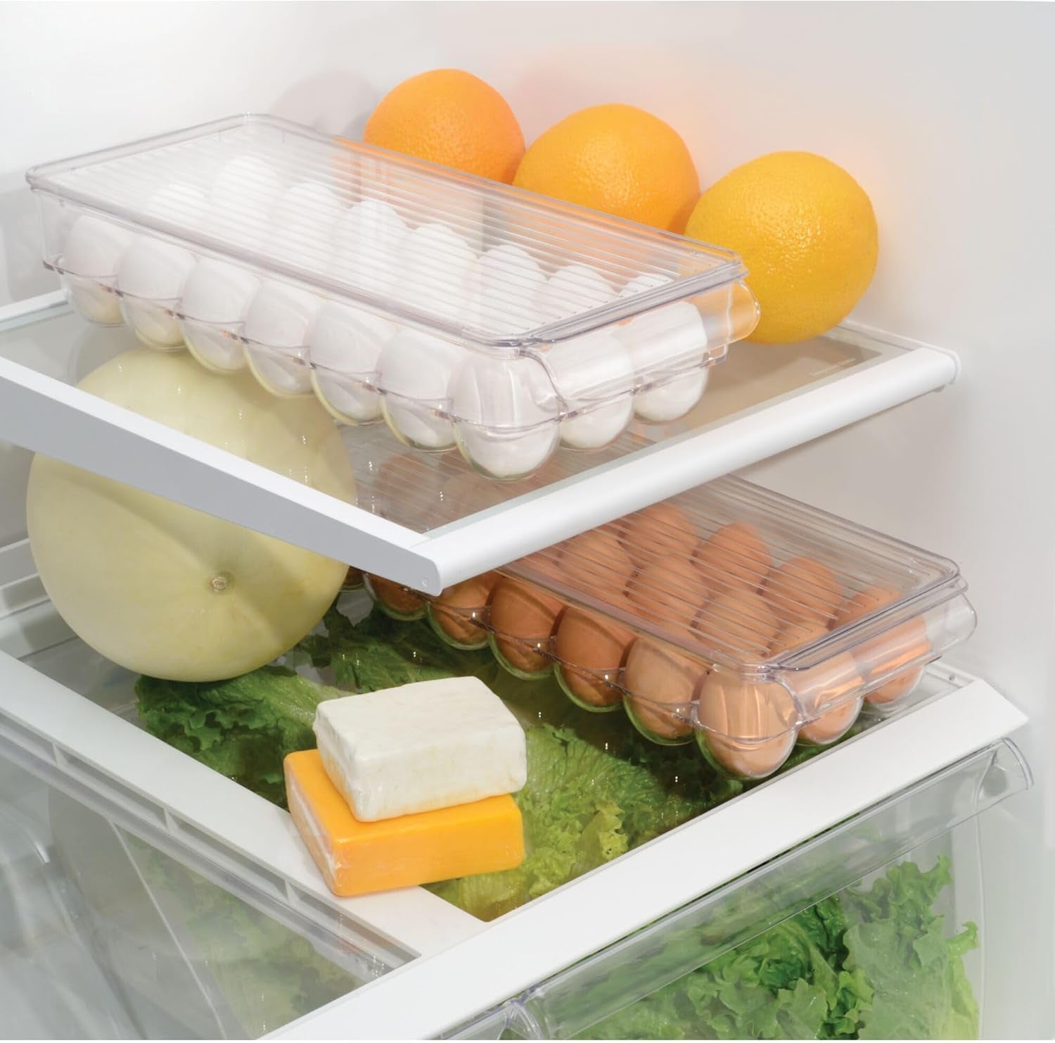 Clear Plastic Egg Holder for Fridge with Lid - 21 Egg Storage Container Organizer Bin