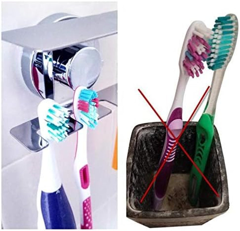 Toothbrush Holder Jewelry Toothpaste Razor Organizer Suction Cup, Mirror, Tile, Wall Mounted, Gift for Bathroom Shower, Does NOT Fall Bathroom Accessories