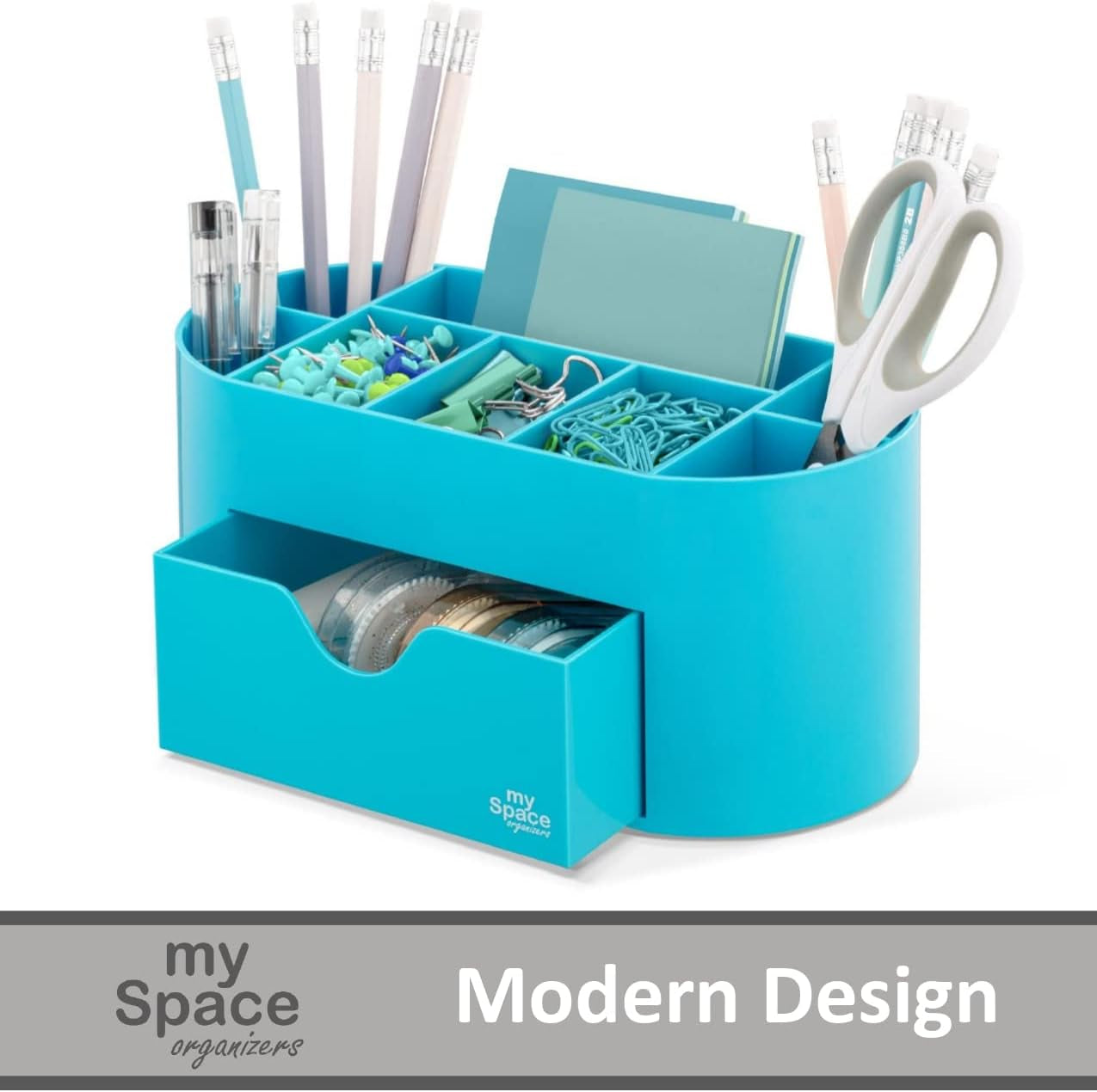Blue Desk Organizer for Office Supplies and Desk Accessories - Pen Holder Desktop Organization for Room College Dorm Home School (Blue)