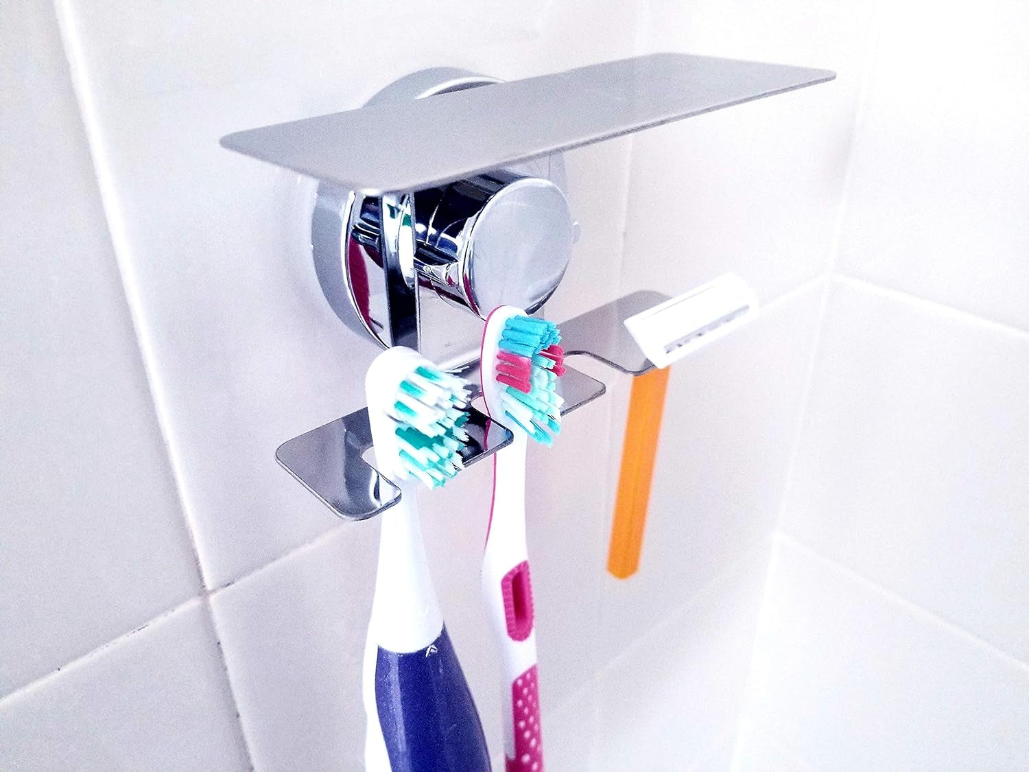 Toothbrush Holder Jewelry Toothpaste Razor Organizer Suction Cup, Mirror, Tile, Wall Mounted, Gift for Bathroom Shower, Does NOT Fall Bathroom Accessories