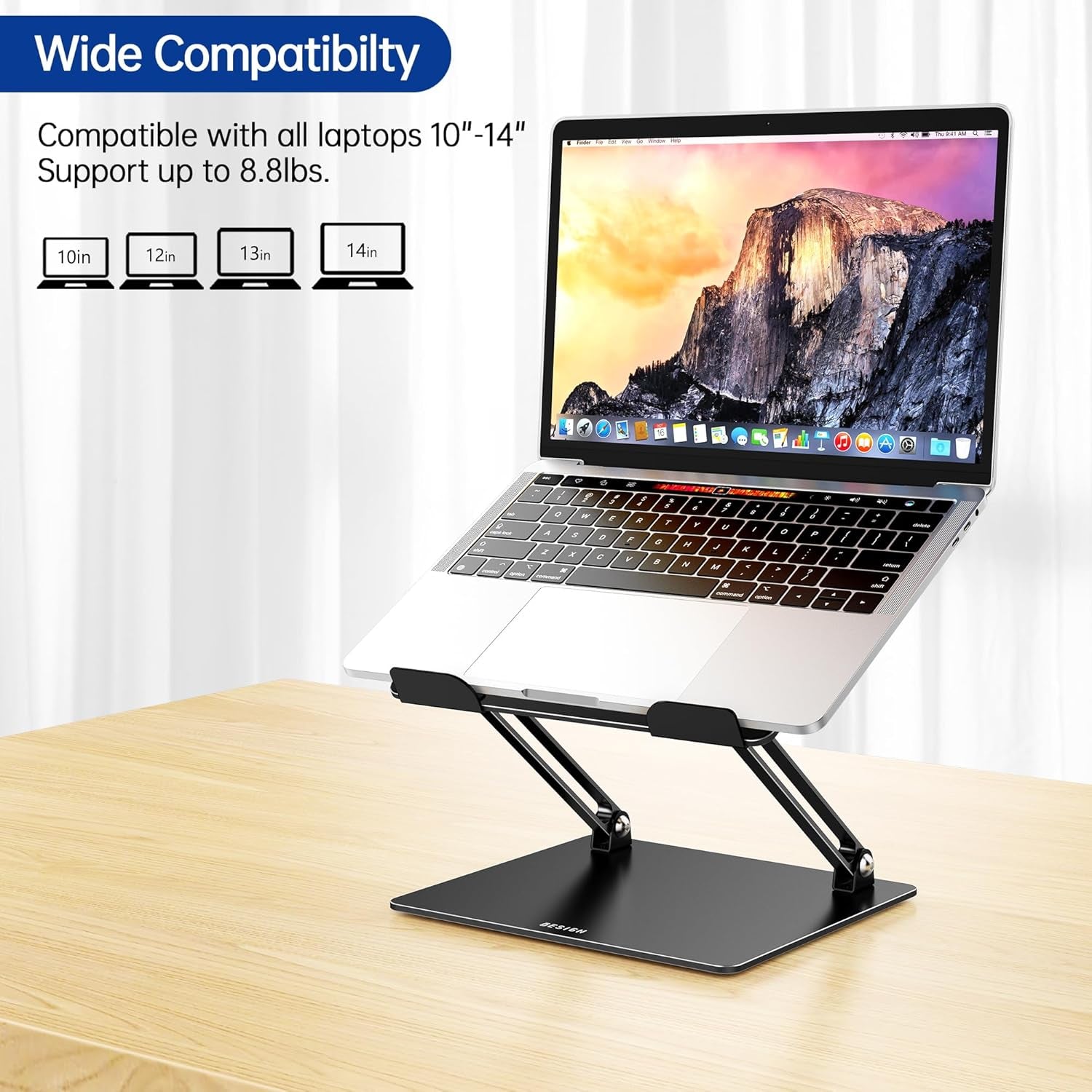 LS10 Laptop Stand for Desk, Ergonomic Adjustable Notebook Tablet Stand, Foldable Laptop Riser, Portable Desktop Book Stands, Computer Holder Compatible with 10-14" Laptops, Black