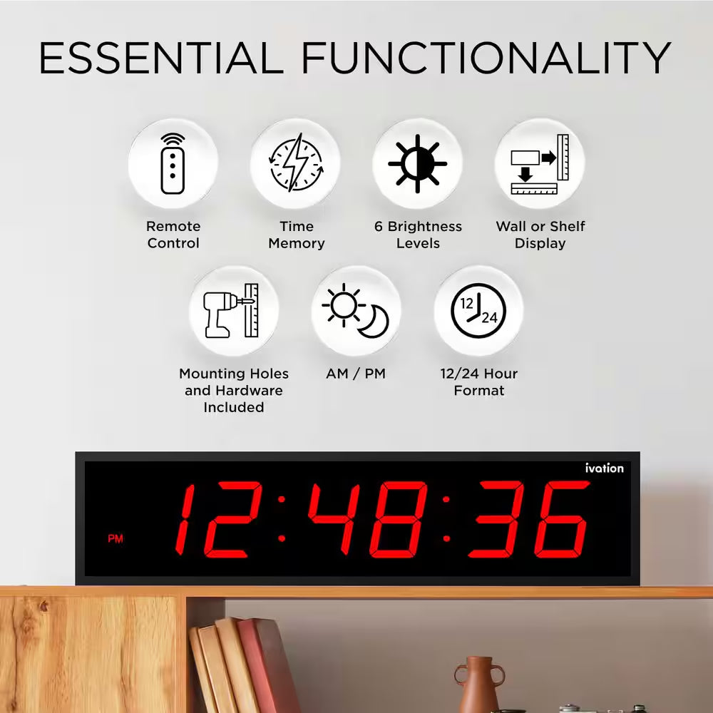 30 In. Large Digital Wall Clock, Wall Mounted LED Wall Clock, Red
