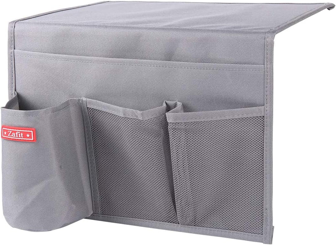 Bedside Storage Organizer - Table Cabinet Organizer Caddy for Remotes, Phone, Glasses (4 Pockets - Grey)