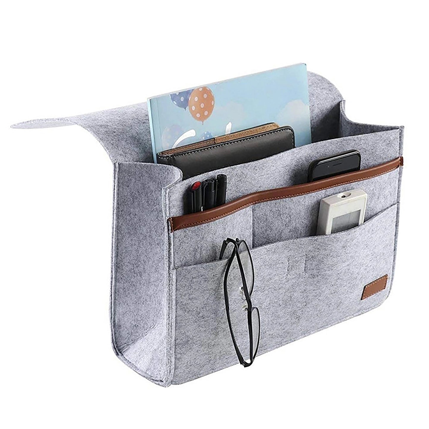 Stylish Bedside Hanging Storage Bag with Phone Remote and Tissue Holder Dormitory Felt Bedside Hanging Organizer