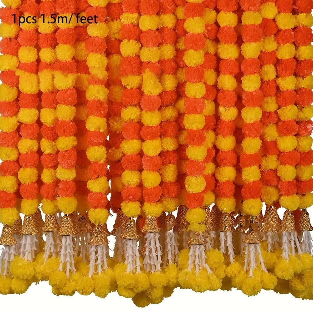 Long Strands Artificial Marigold Garland​​ Pooja Diwali Fiesta Indian Décor Pooja Marigold Flowers​​ Pooja Wedding Events Decor