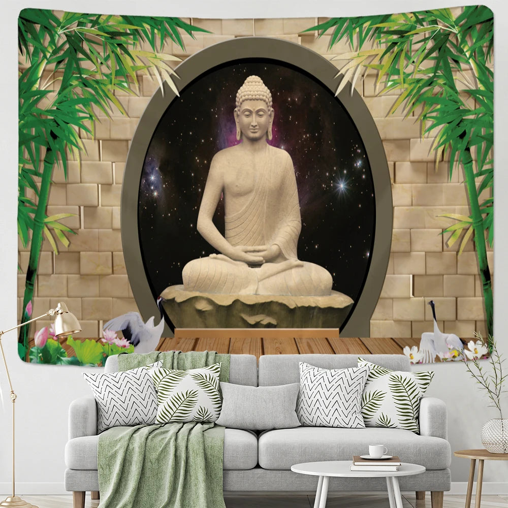 Bamboo Forest Indian Buddha Tapestry Wall Hanging Buddhist Psychedelic Witchcraft Bohemian Style Hippie Home Decor