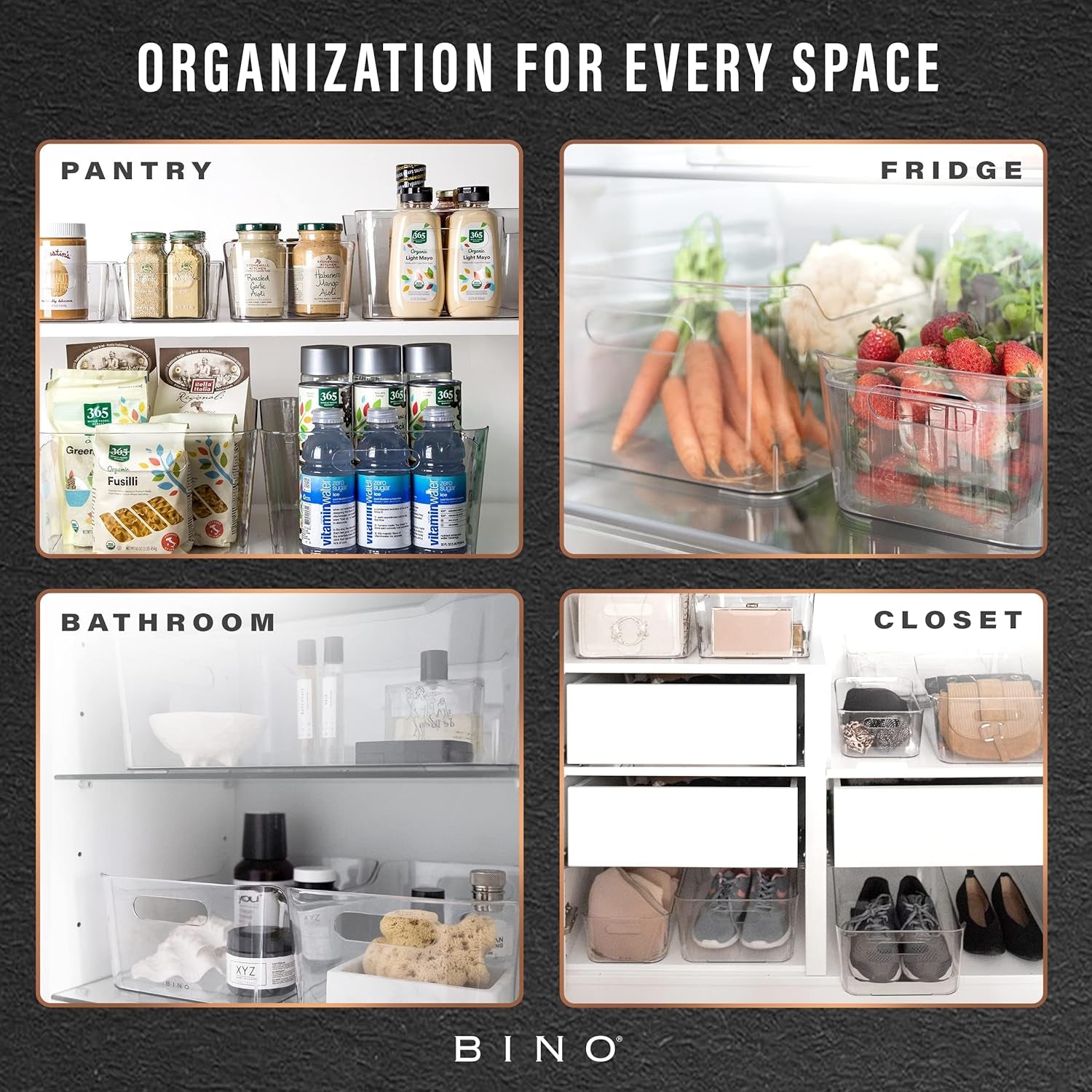 | Plastic Organizer Bins, Small - 4 Pack | the SOHO Collection | Multi-Use Plastic Bin | Pantry & Freezer Organizer Bin | Storage Containers | Bins for Home & Kitchen Org