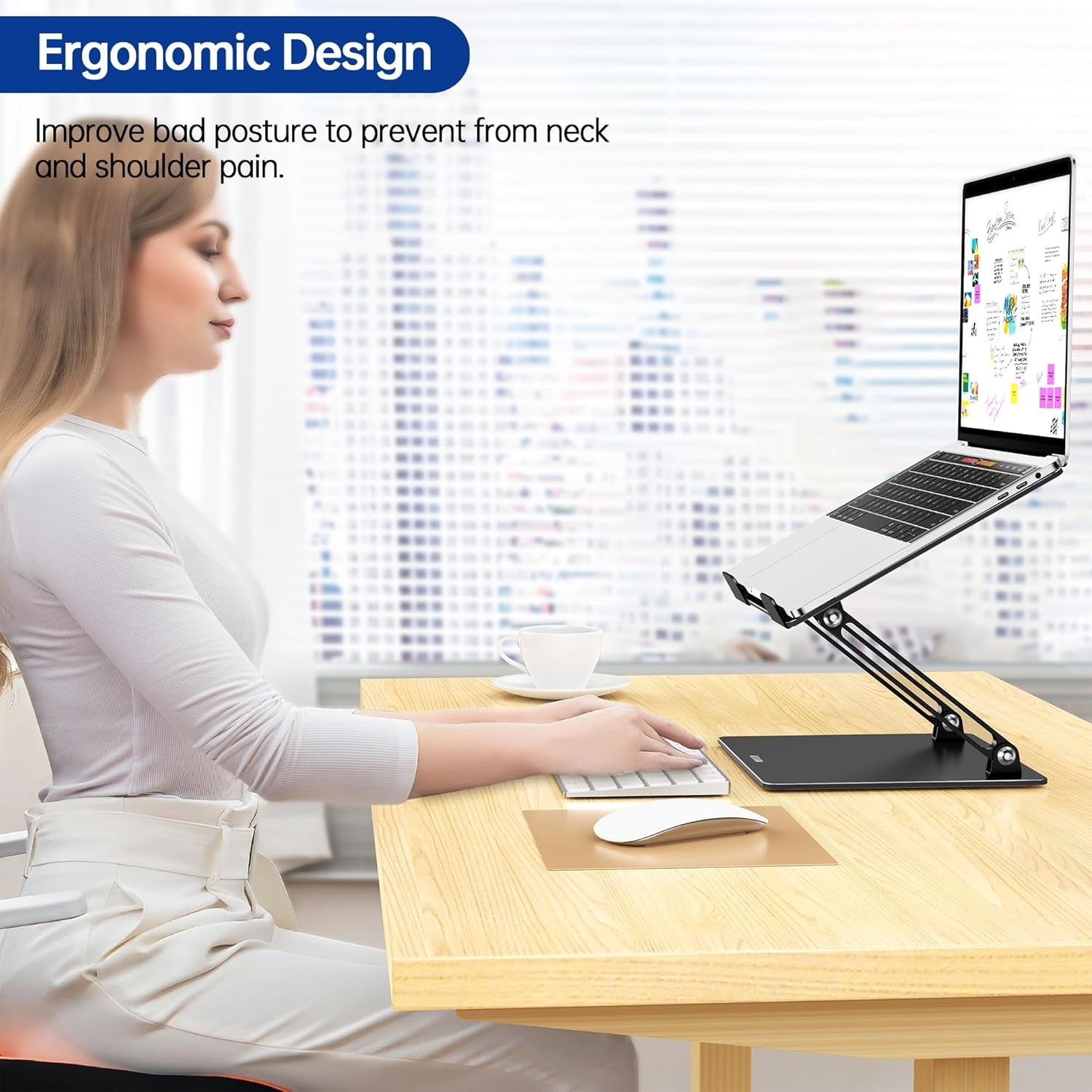 LS10 Laptop Stand for Desk, Ergonomic Adjustable Notebook Tablet Stand, Foldable Laptop Riser, Portable Desktop Book Stands, Computer Holder Compatible with 10-14" Laptops, Black
