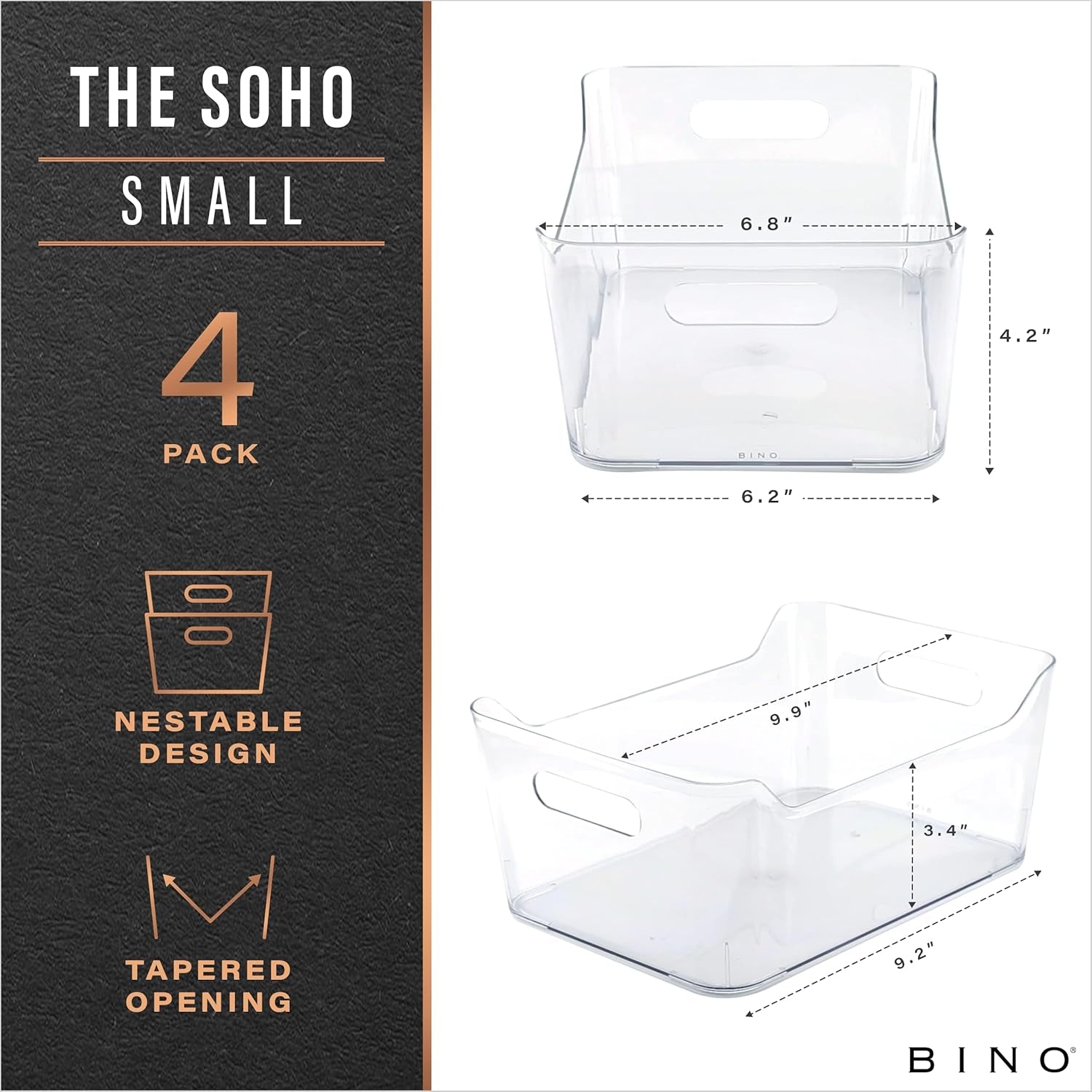 | Plastic Organizer Bins, Small - 4 Pack | the SOHO Collection | Multi-Use Plastic Bin | Pantry & Freezer Organizer Bin | Storage Containers | Bins for Home & Kitchen Org