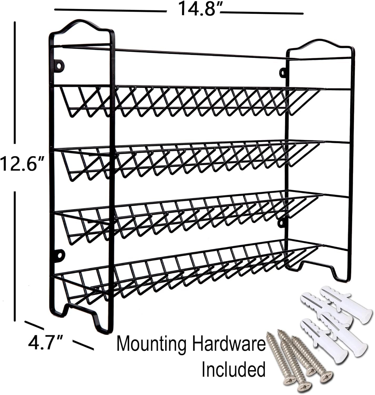 Spice Rack Organizer with 32 Glass Spice Jars, 396 Spice Labels, Chalk Marker and Funnel Complete Set, for Cabinet, Countertop, Cupboard or Wall Mount, Black