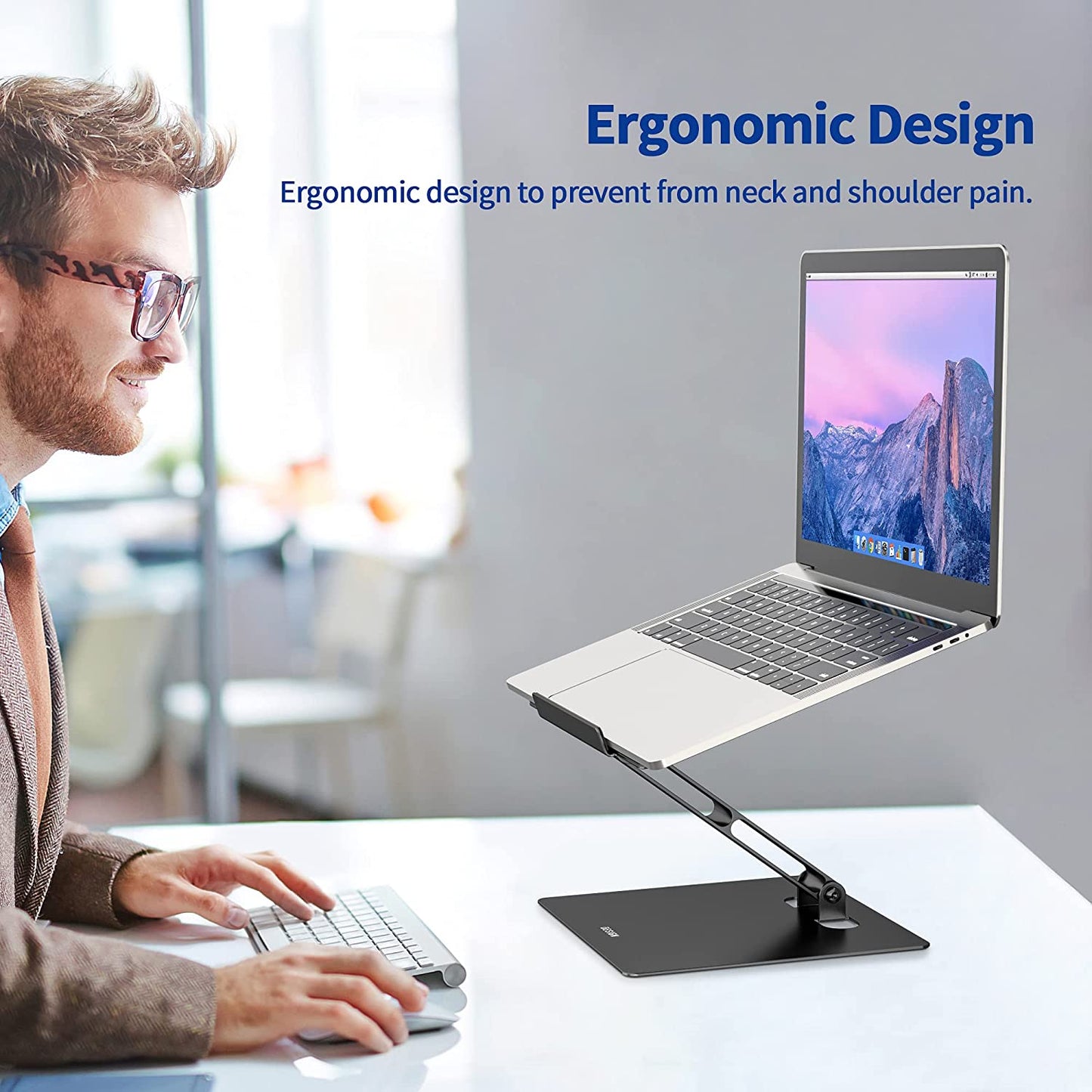 LSX5 Aluminum Computer Stand, Ergonomic Adjustable Notebook Riser Holder Compatible with Air, Pro, Dell, HP, Lenovo More 10-14" Laptops (Black)